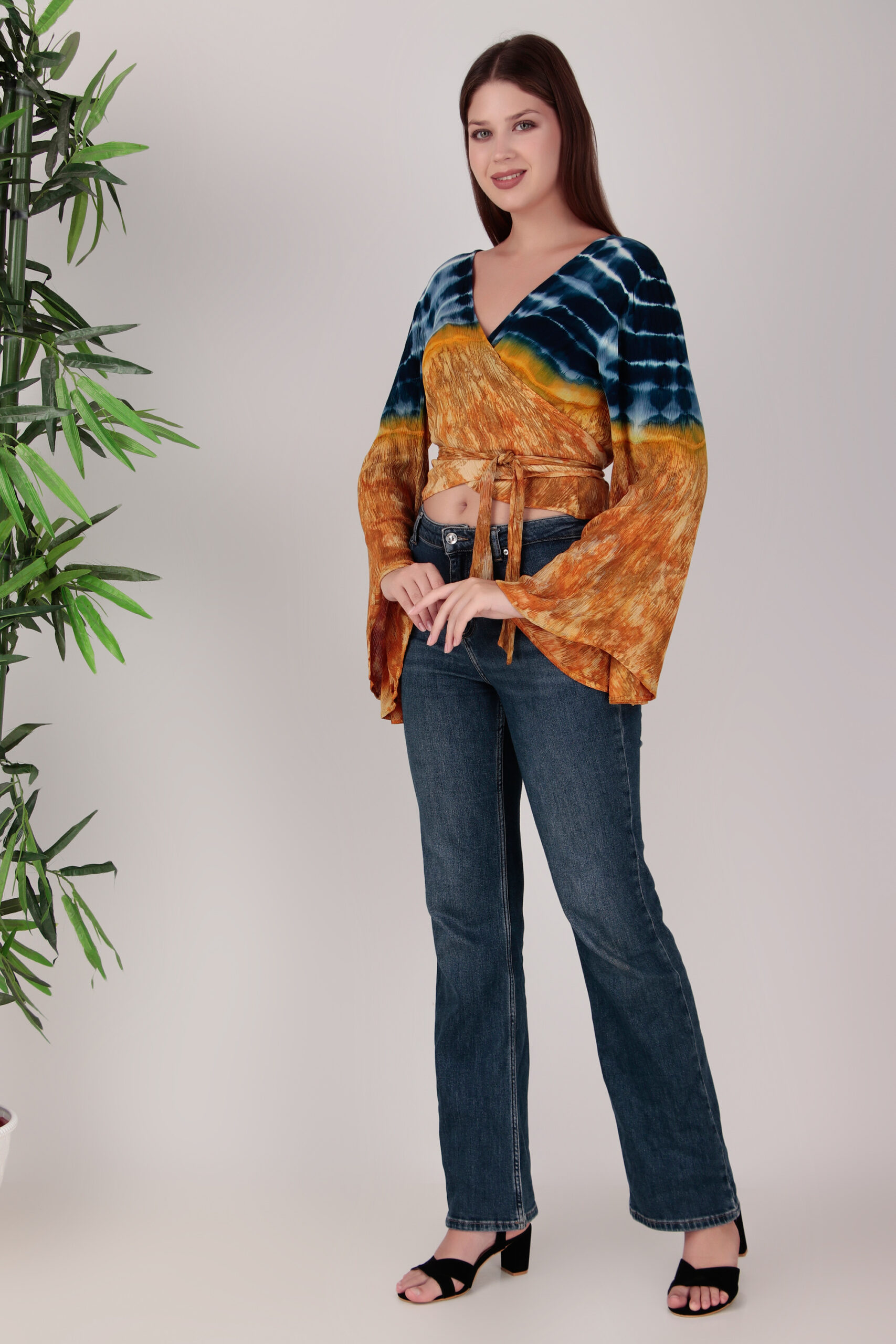 Ethereal Charm: Rayon Crape Tie-Dye Wrap Top - Image 7