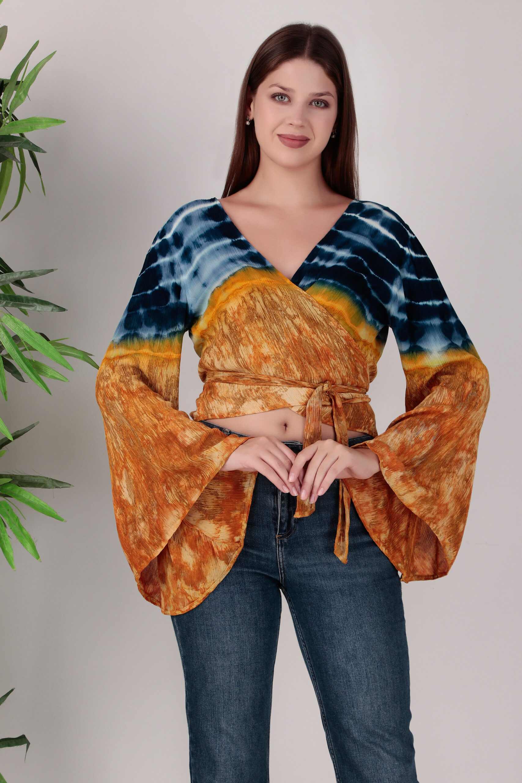 Ethereal Charm: Rayon Crape Tie-Dye Wrap Top