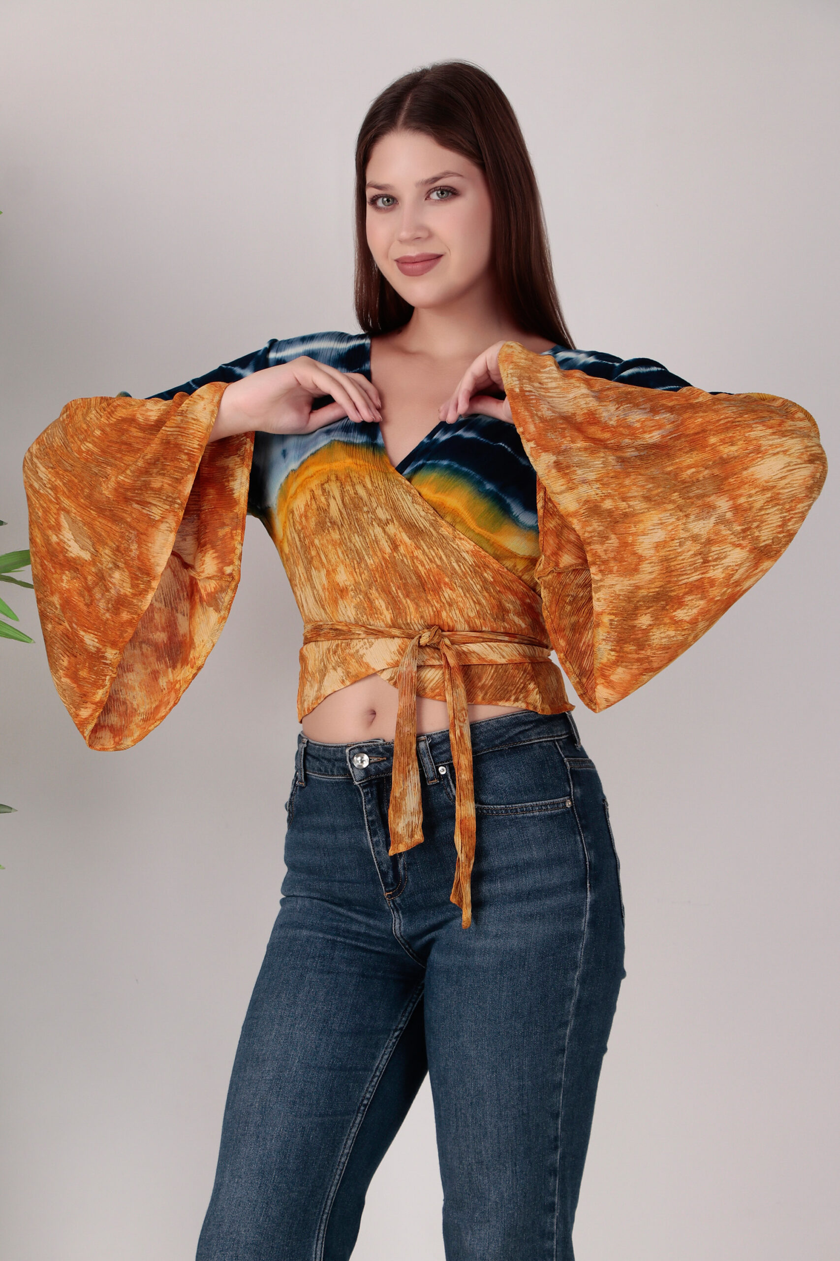 Ethereal Charm: Rayon Crape Tie-Dye Wrap Top - Image 6