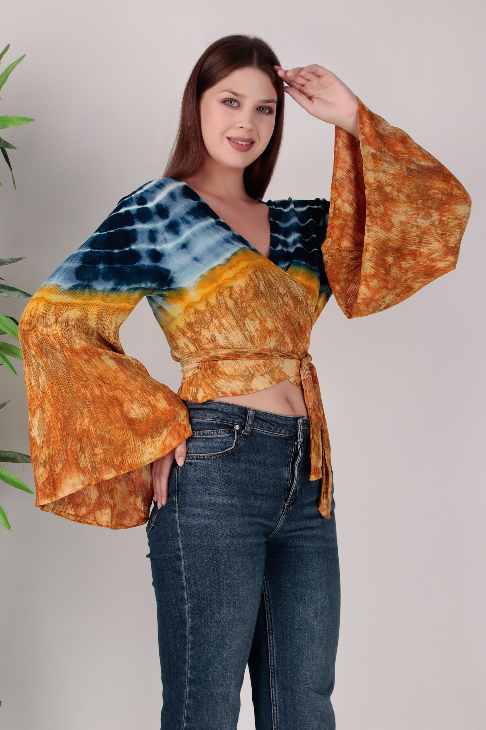 Ethereal Charm: Rayon Crape Tie-Dye Wrap Top - Image 5