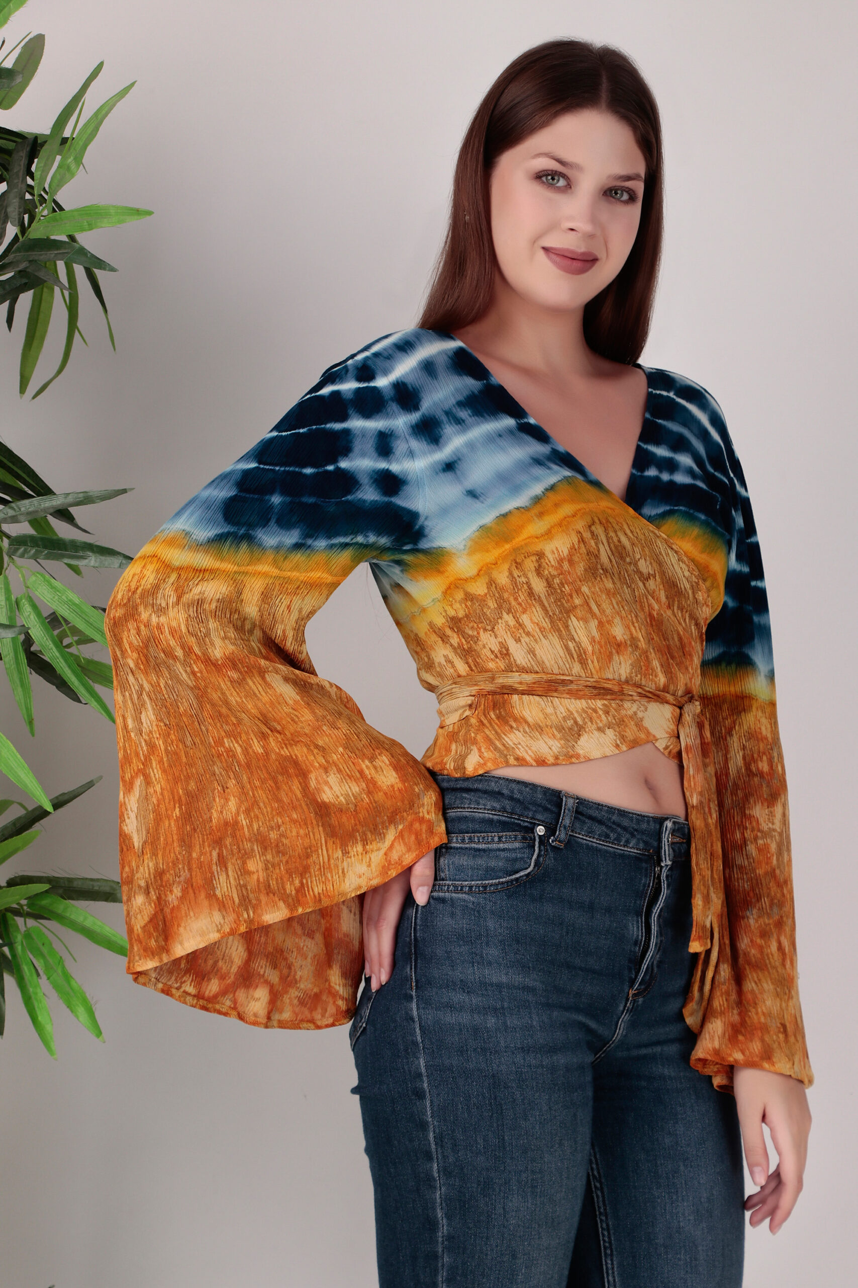 Ethereal Charm: Rayon Crape Tie-Dye Wrap Top - Image 4
