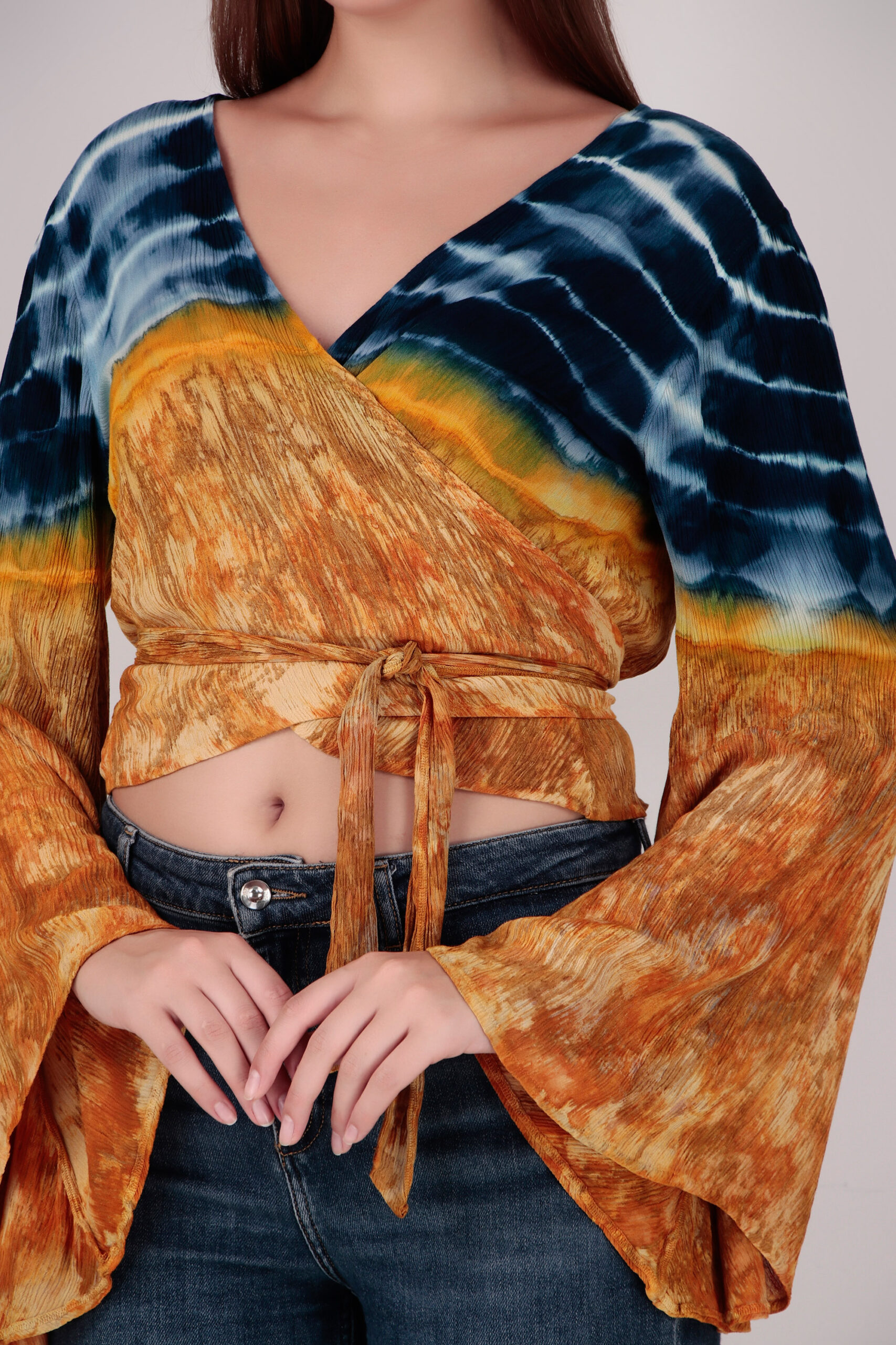Ethereal Charm: Rayon Crape Tie-Dye Wrap Top - Image 3