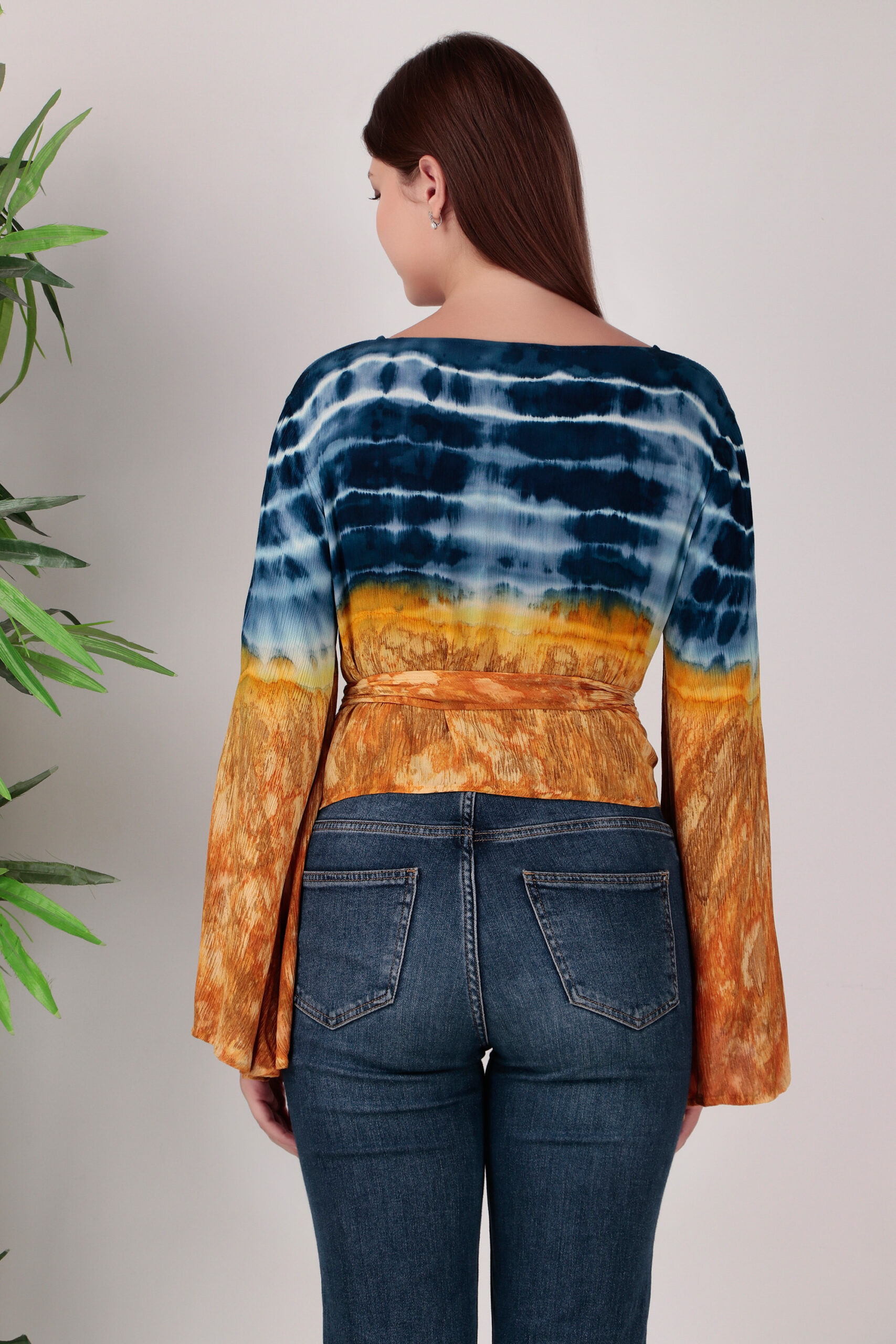 Ethereal Charm: Rayon Crape Tie-Dye Wrap Top - Image 2