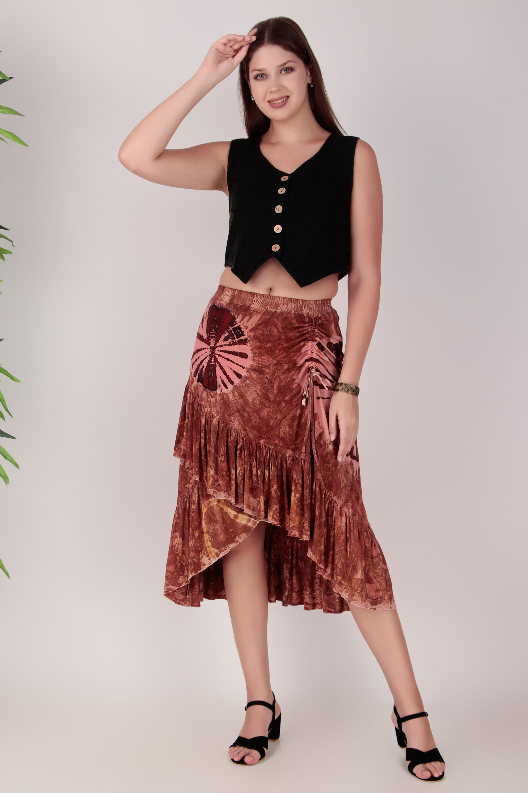Rayon Viscose Tie-Dye Ruffle Skirt - Image 7